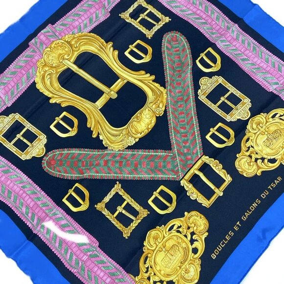 HERMES Carre 70 - Black Blue Multi Silk Scarf 340-081925 - Picture 1 of 5